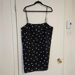 H&M Classic Shift Dress womens XL Linen Navy White Polka Dot adjustable straps
